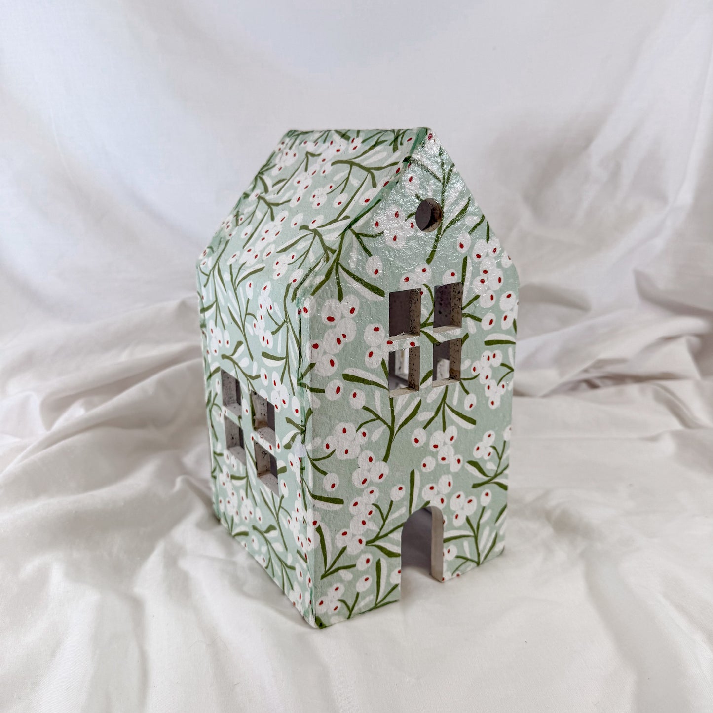Winter Floral Paper Mache House