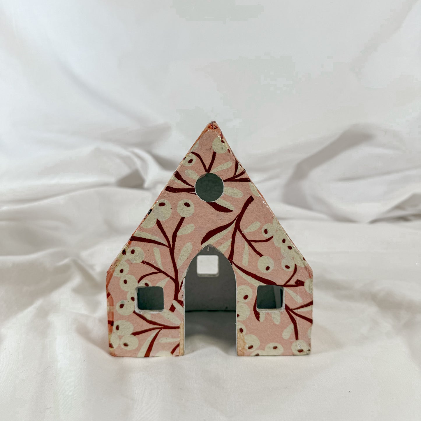 Winter Floral Paper Mache House