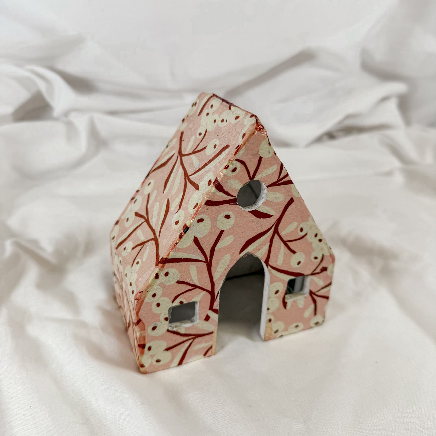 Winter Floral Paper Mache House