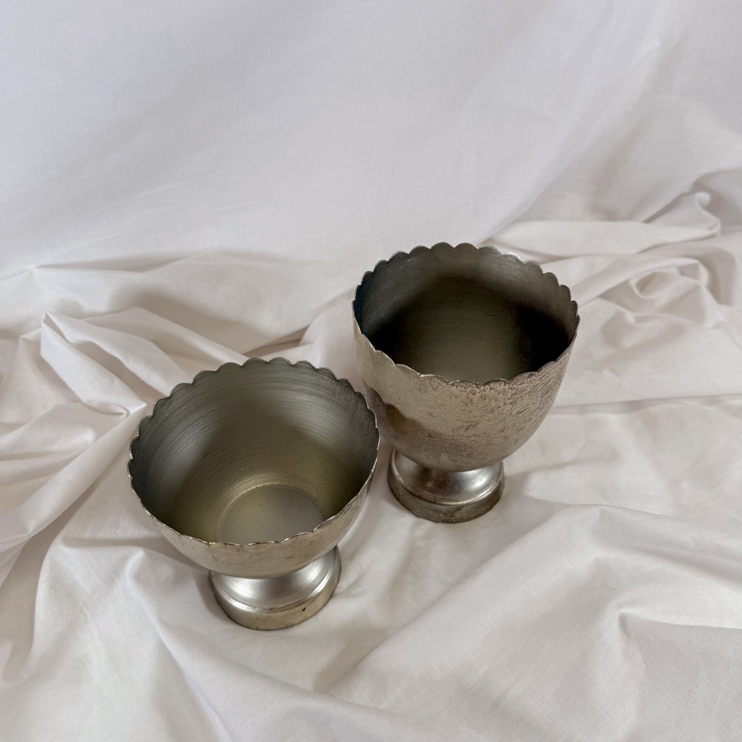 Scalloped Metal Pedestal Bowl