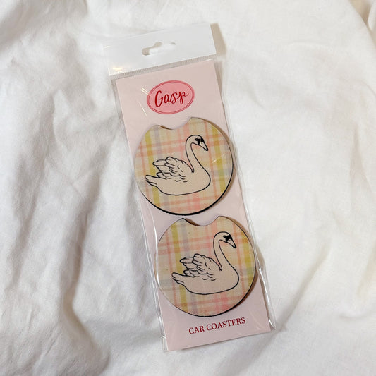 Spring Plaid Swan Car Coaster Set