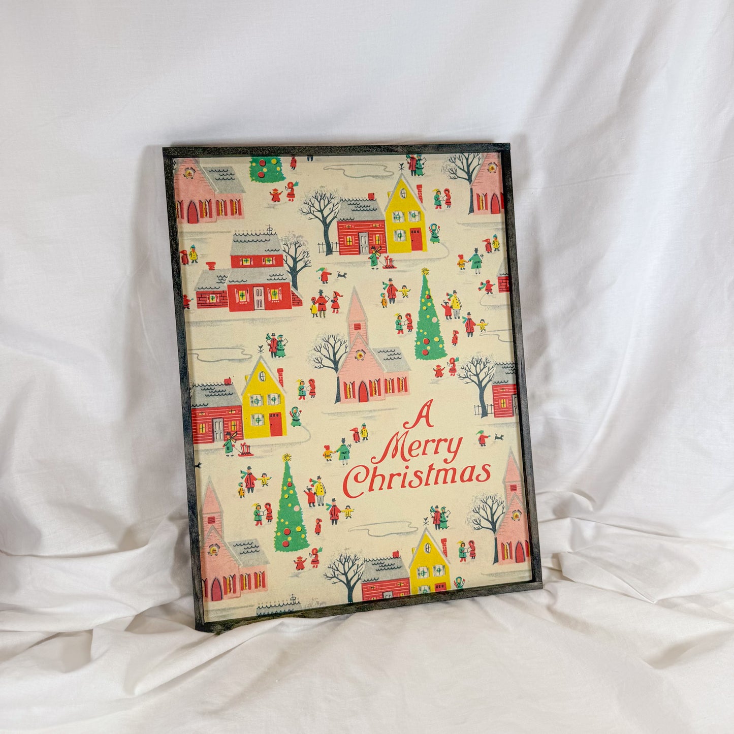 Christmas Village Wood Framed Holiday Art