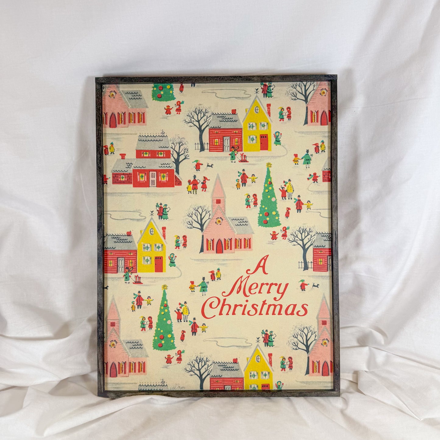 Christmas Village Wood Framed Holiday Art