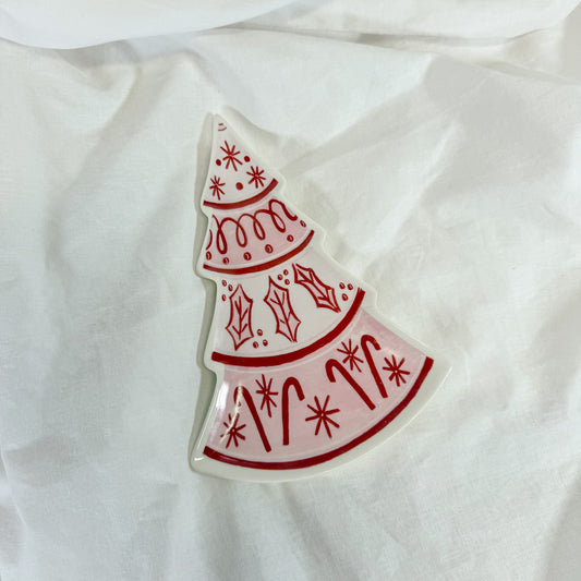 Raspberry Christmas Tree Ceramic Dish