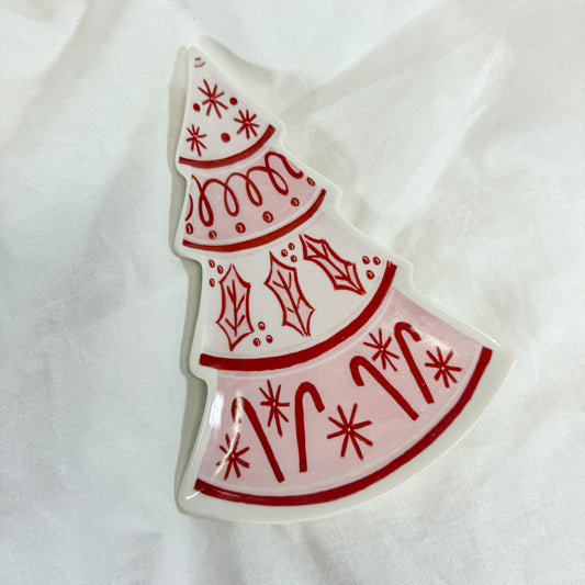 Raspberry Christmas Tree Ceramic Dish