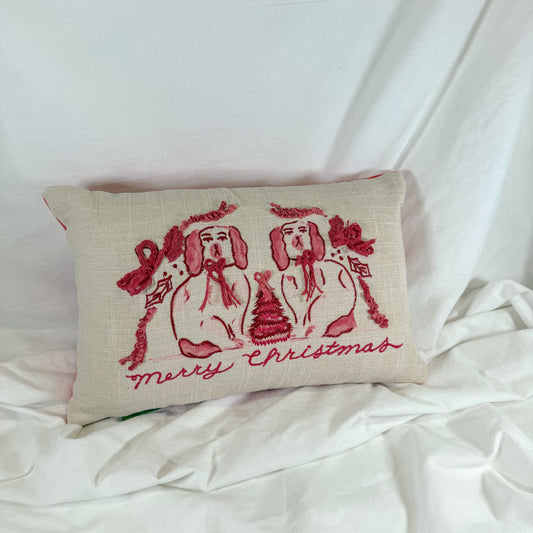 Pink Christmas Dogs Pillow