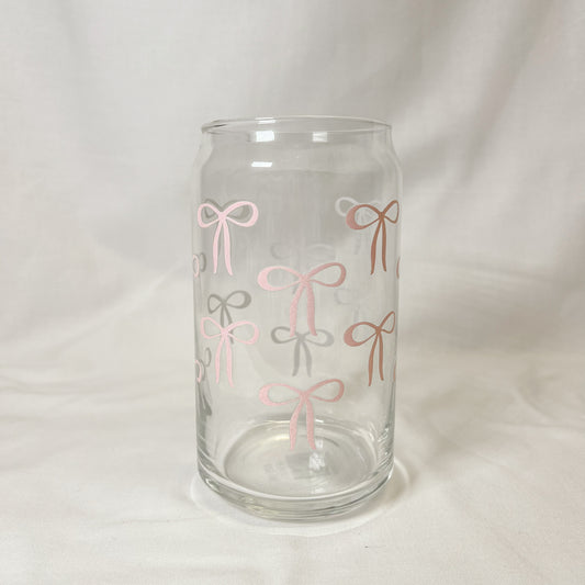 Pink Bows Glass Cup