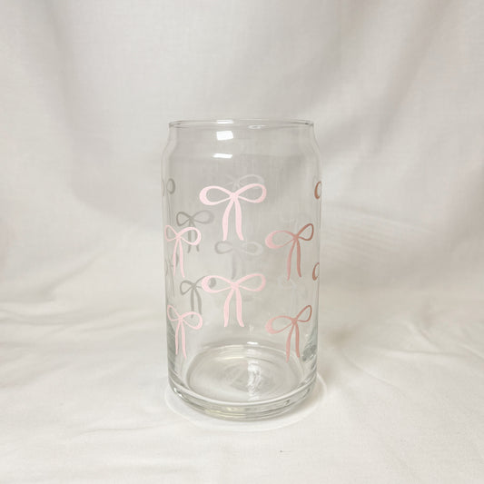 Pink Bows Glass Cup