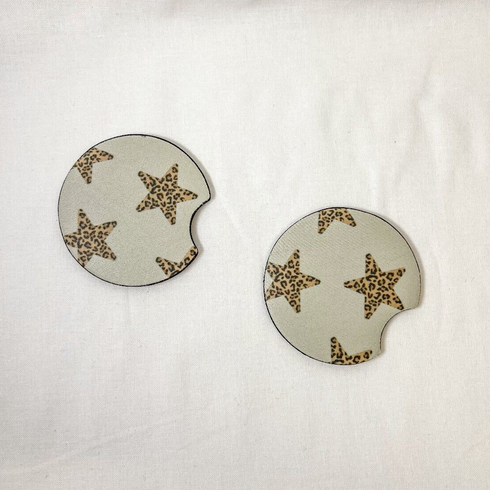 Leopard Stars Car Coaster Set