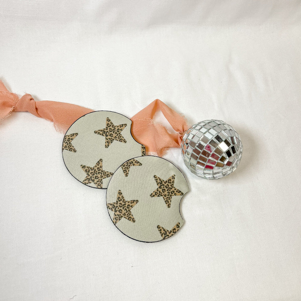 Leopard Stars Car Coaster Set