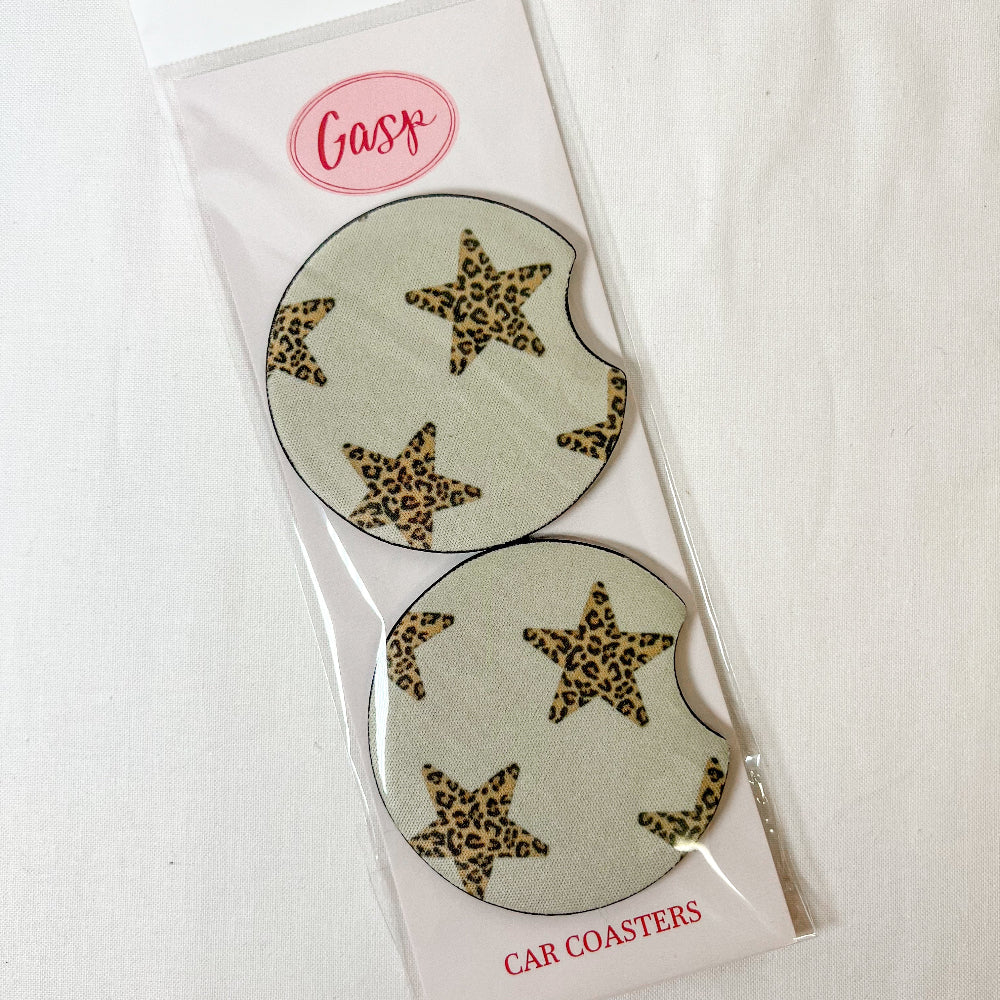 Leopard Stars Car Coaster Set