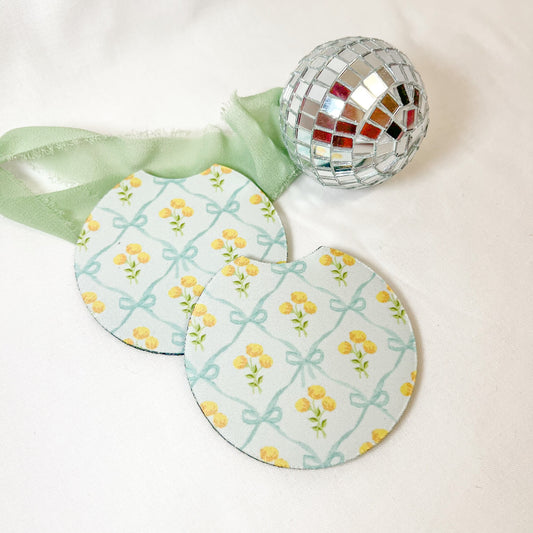 Blue Floral Car Coaster Set