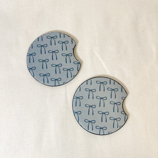 Blue Bows Car Coaster Set