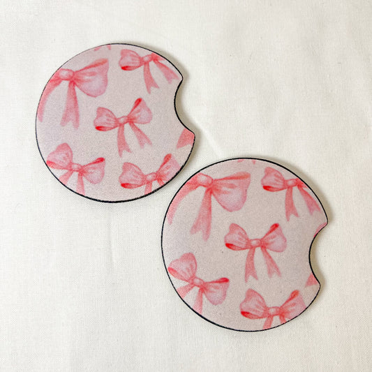 Pink Bows Car Coaster Set