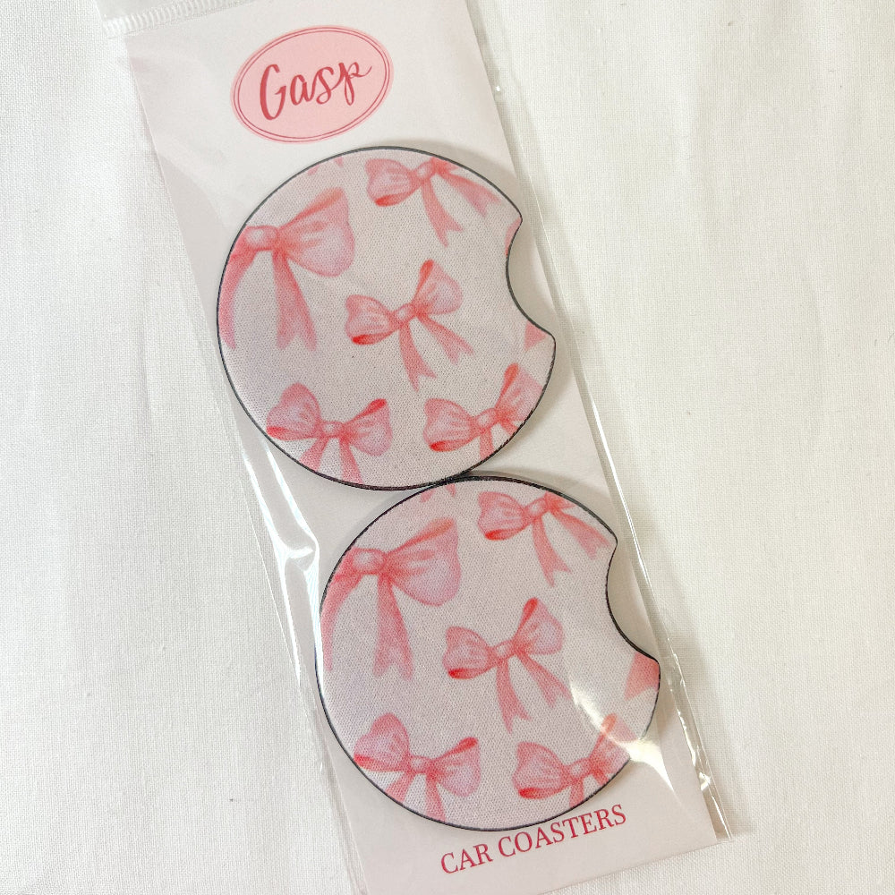 Pink Bows Car Coaster Set