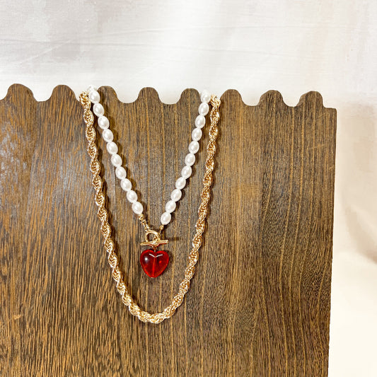 Red Heart Toggle Pendant Necklace