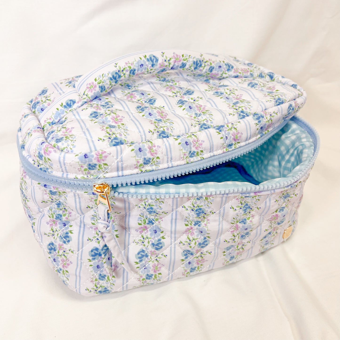 Blue Floral Jumbo Quilted Cosmetic Bag