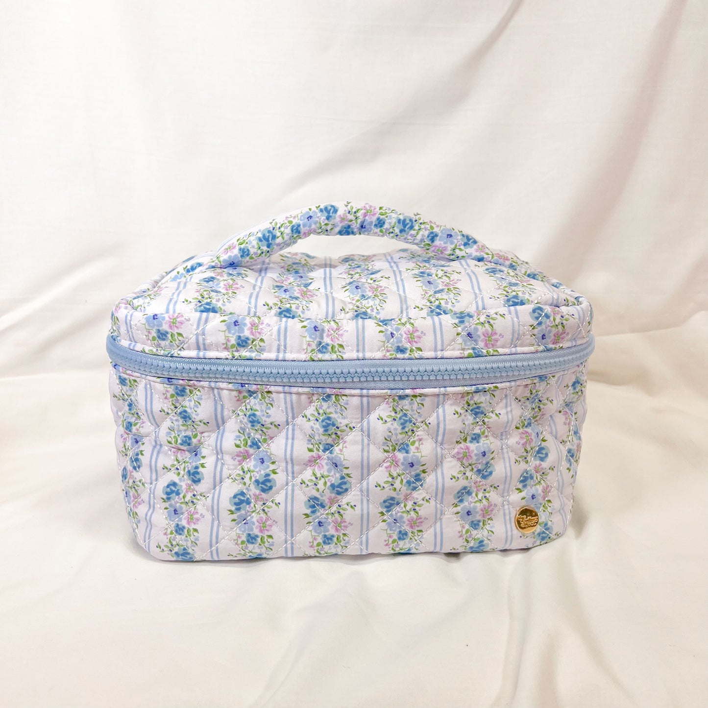 Blue Floral Jumbo Quilted Cosmetic Bag