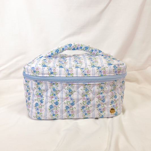 Blue Floral Jumbo Quilted Cosmetic Bag