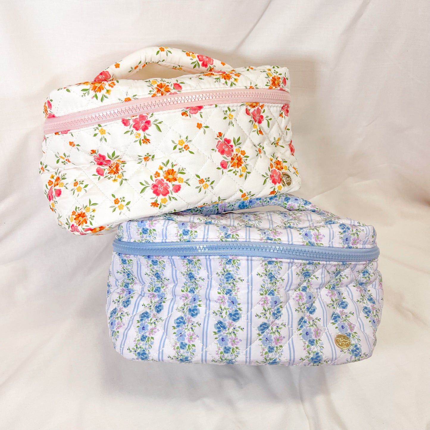 Blue Floral Jumbo Quilted Cosmetic Bag