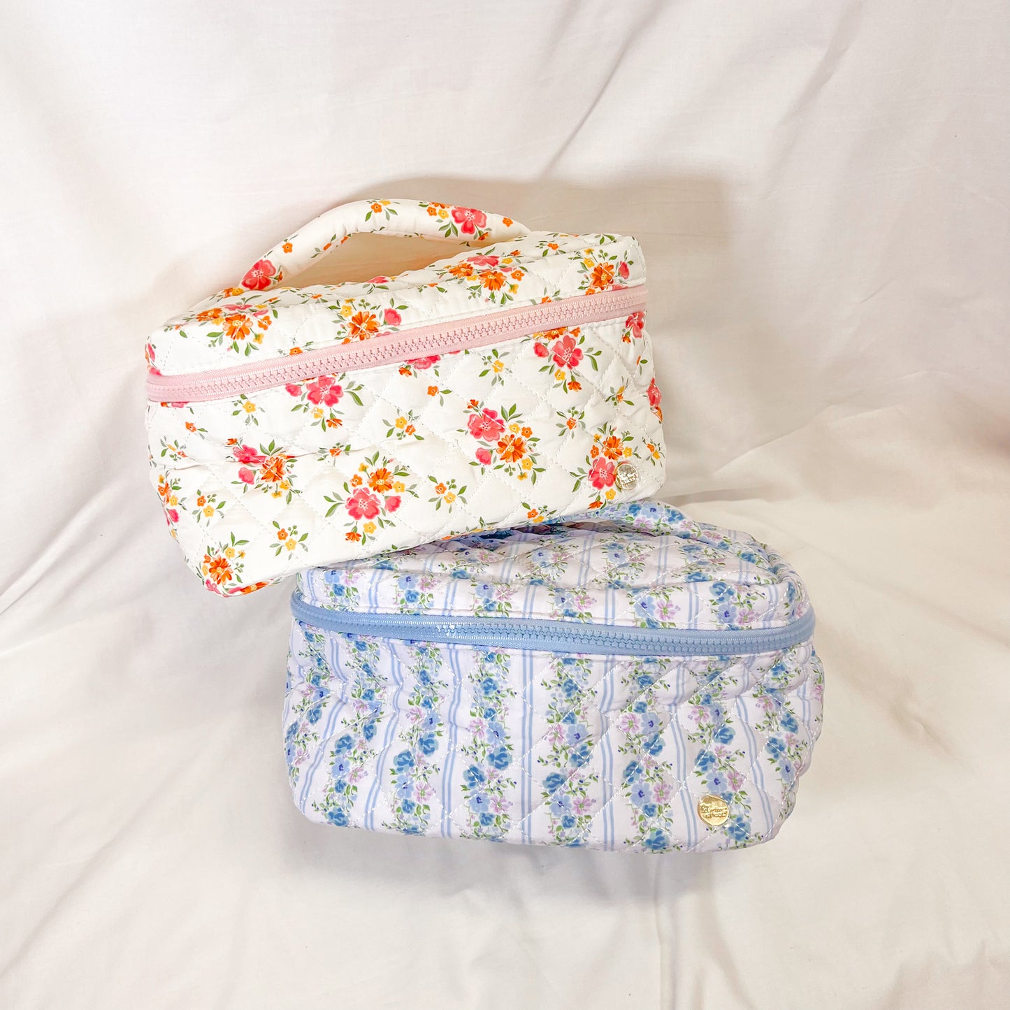 Blue Floral Jumbo Quilted Cosmetic Bag