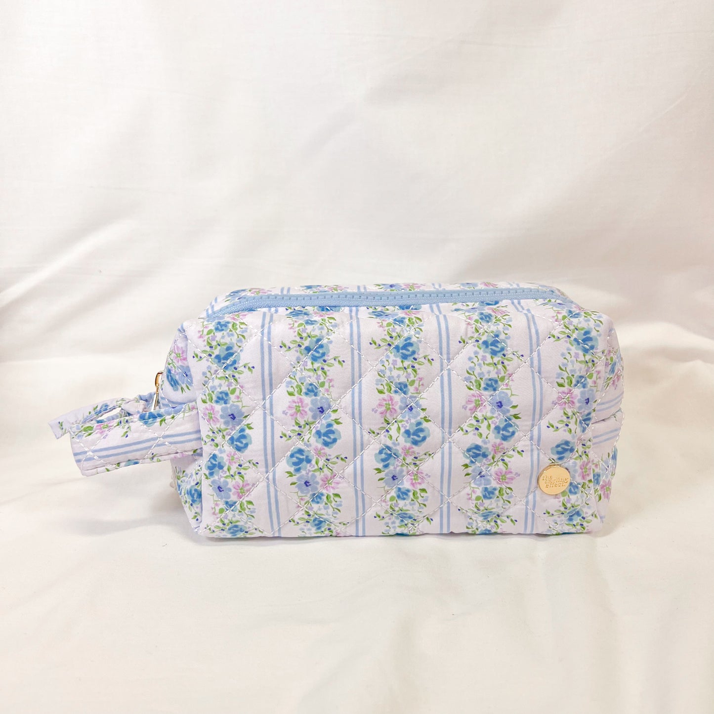 Blue Floral Quilted Makeup Bag