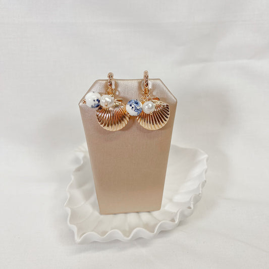 Porcelain Seashell Charm Hoop Earrings