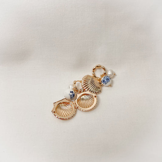 Porcelain Seashell Charm Hoop Earrings