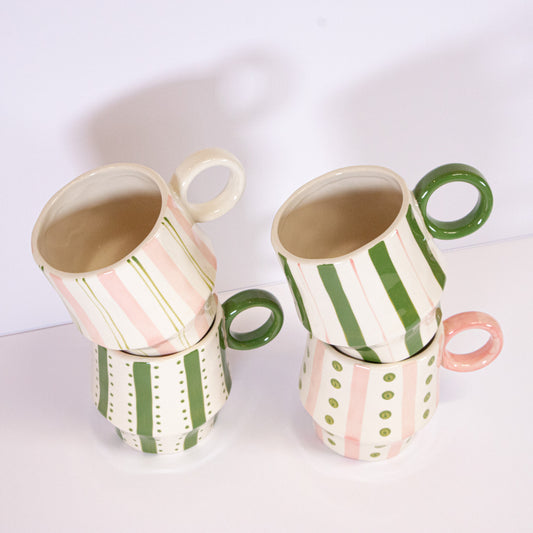 Pink And Green Striped Mug