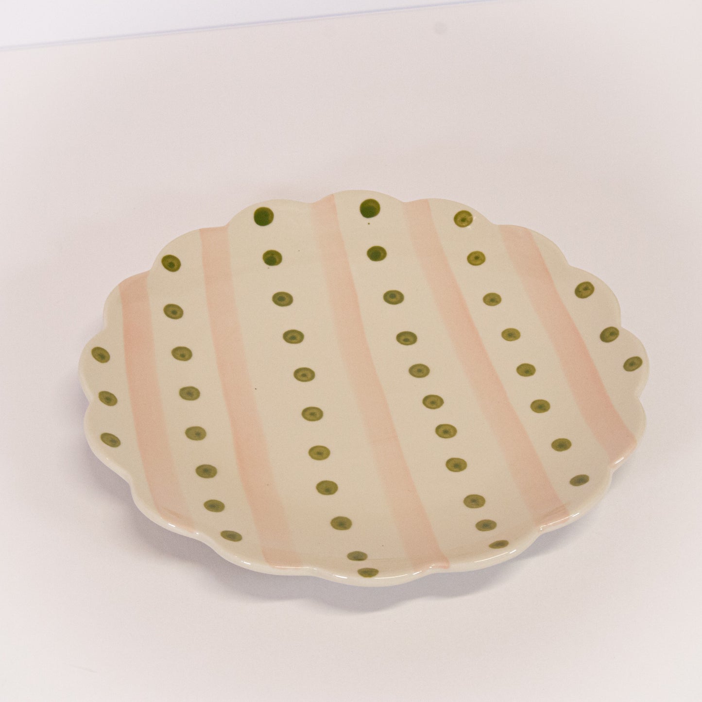Pink And Green Scalloped Plate