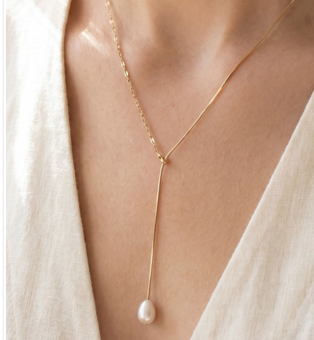 Mixed Chain Pearl Drop Necklace