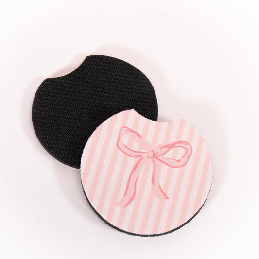 Striped Bow Car Coaster Set