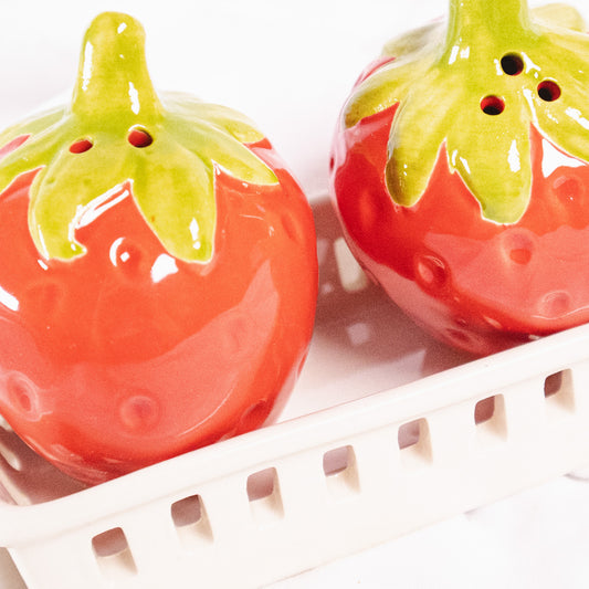 Strawberry Salt and Pepper Shakers in Berry Basket
