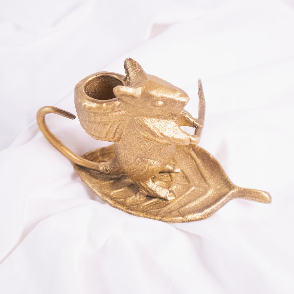 Mouse on Leaf Boat Taper Candle Holder