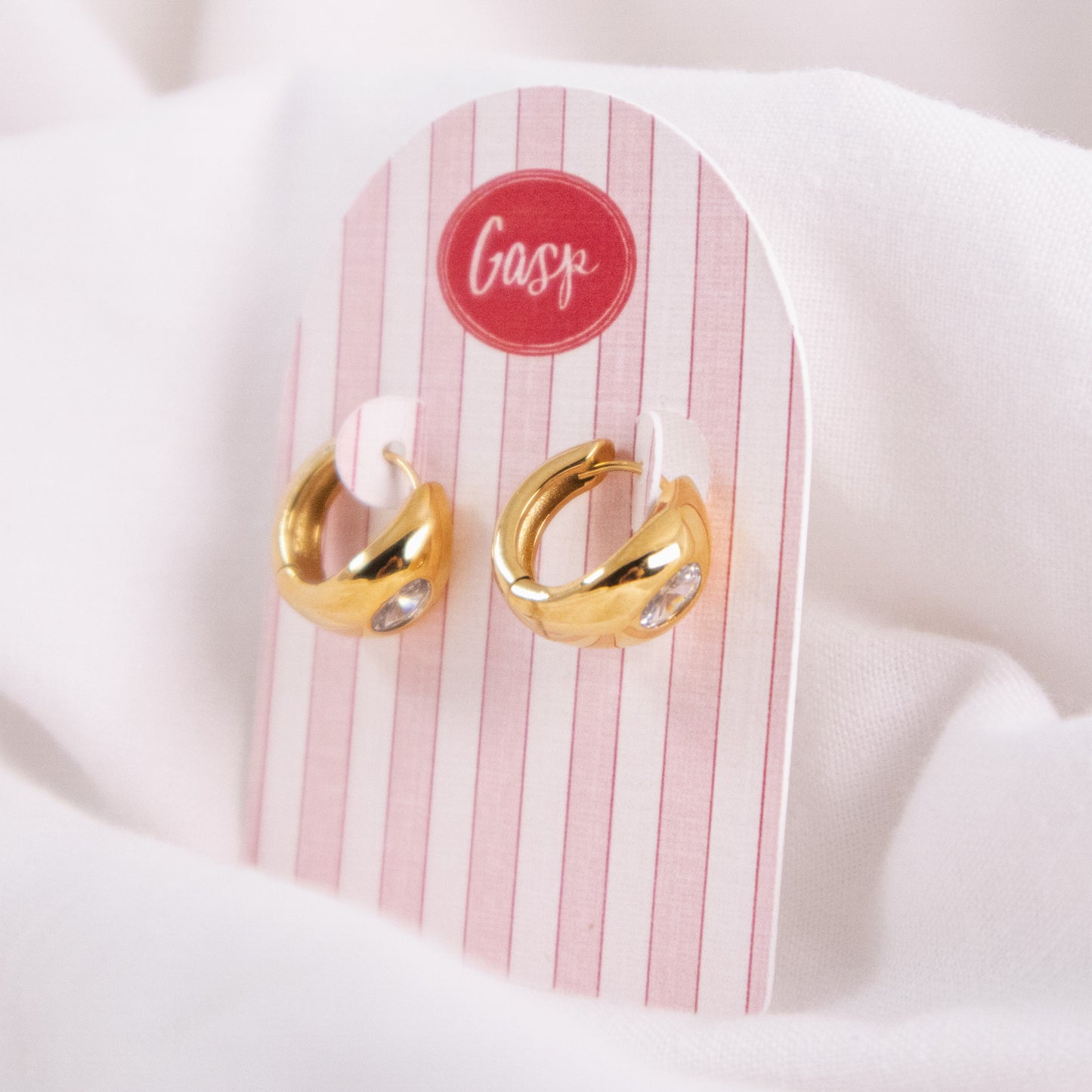 Oval Crystal Huggie Hoop Earrings