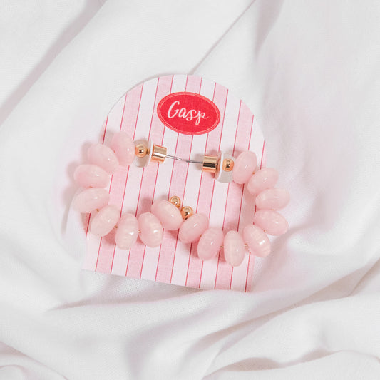 Pink Beaded Hoop Earrings