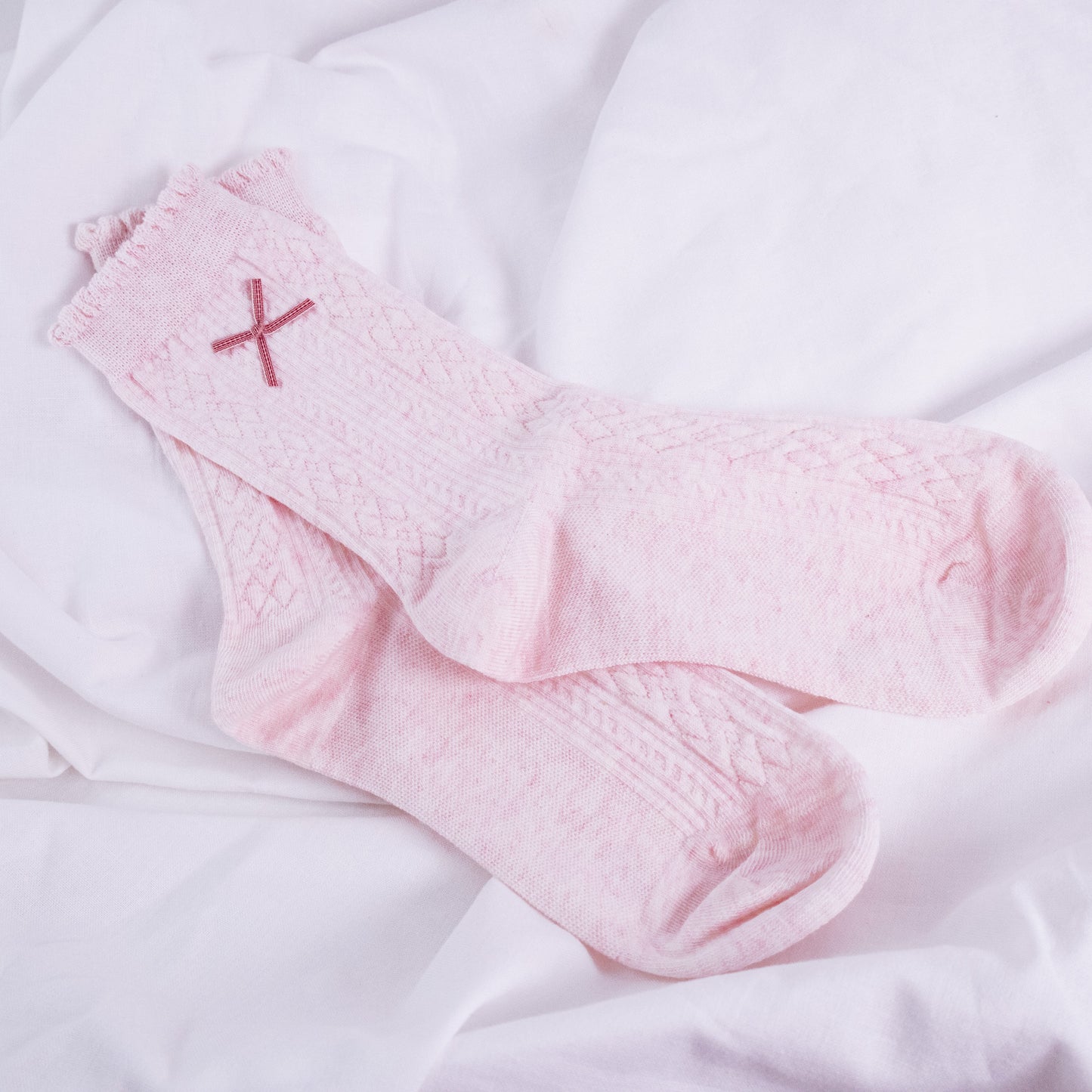 Pink Plaid Bow Socks