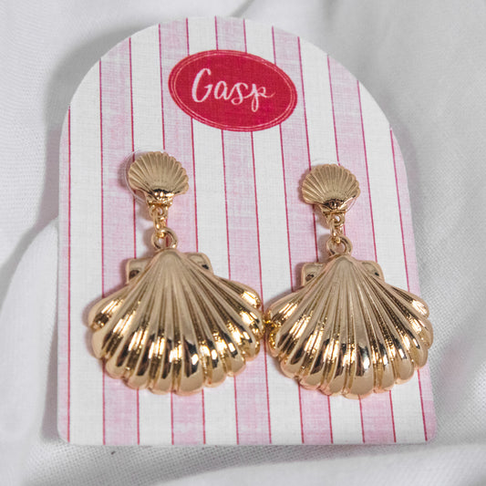 Gold Double Seashell Drop Earrings
