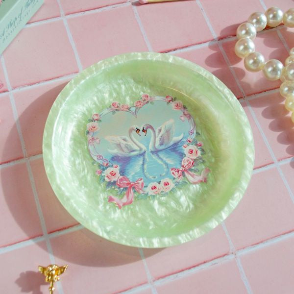 Swans In Love Round Acrylic Tray