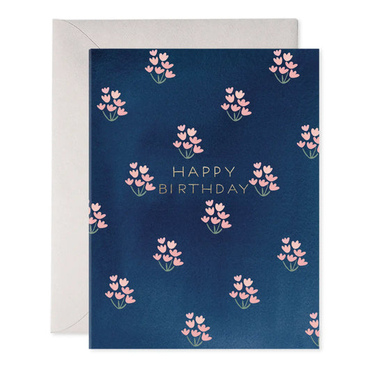 Block Print Floral Birthday Greeting Card