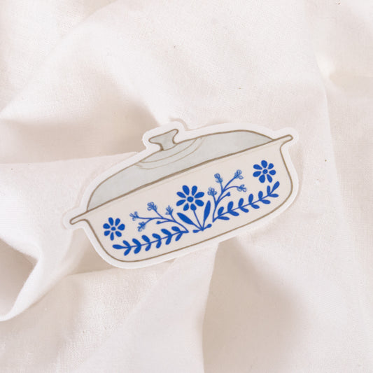 Blue Floral Baking Dish Vinyl Sticker