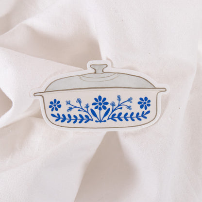 Blue Floral Baking Dish Vinyl Sticker