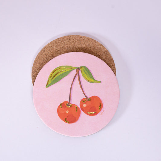 Cherries Cork Coaster