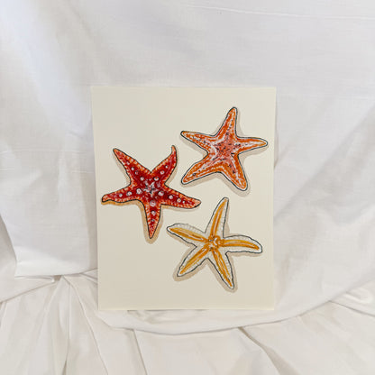 Beachy sunset inspired wall art print featuring painted starfish