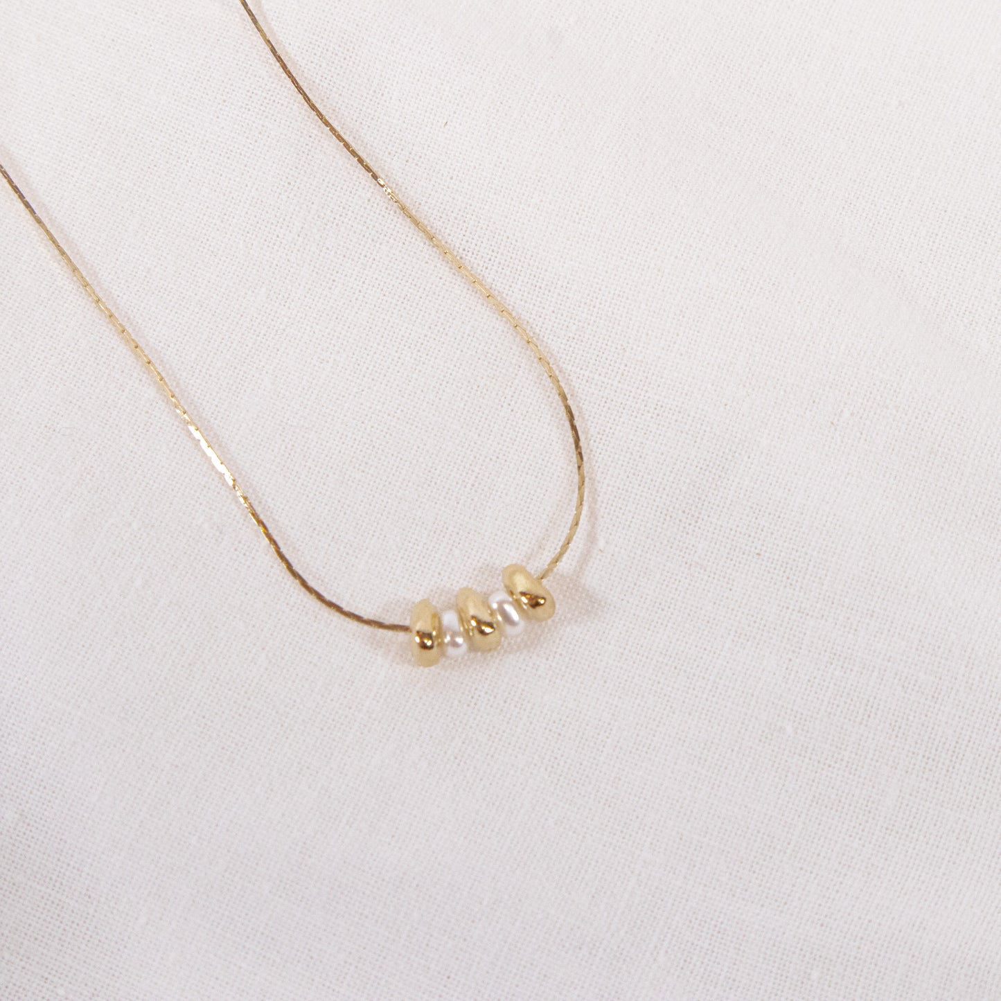 Dainty Gold And Pearl Bead Necklace