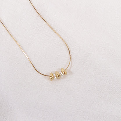 Dainty Gold And Pearl Bead Necklace