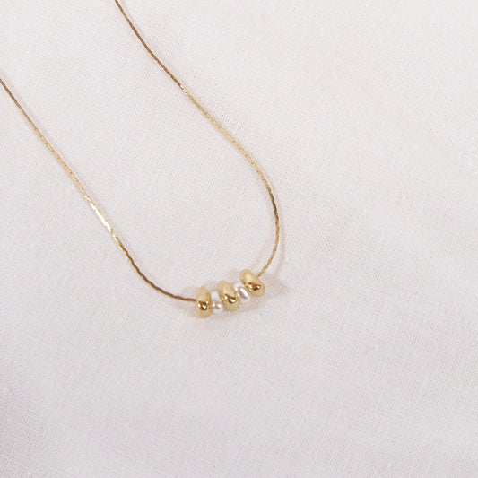 Dainty Gold And Pearl Bead Necklace