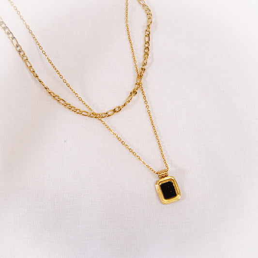 Double Layer Black Stone Necklace