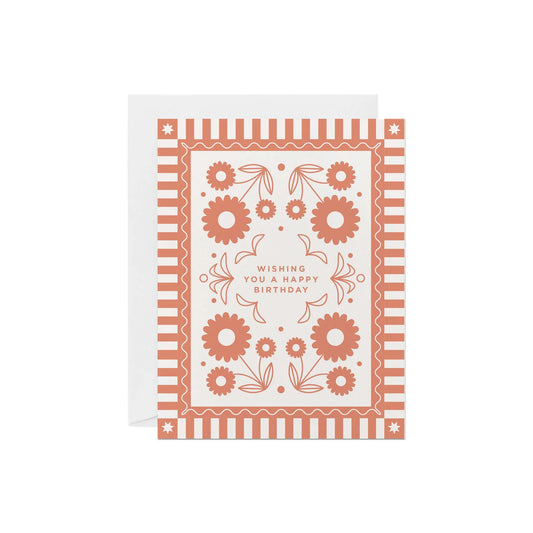 Peach Floral Print Birthday Greeting Card