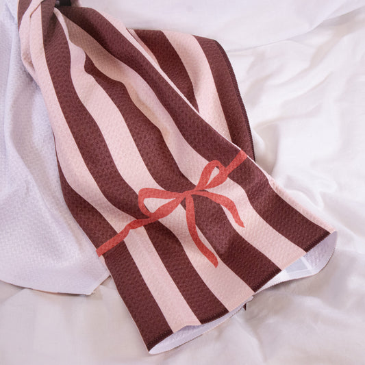 Pink Stripe Bow Geometry Tea Towel